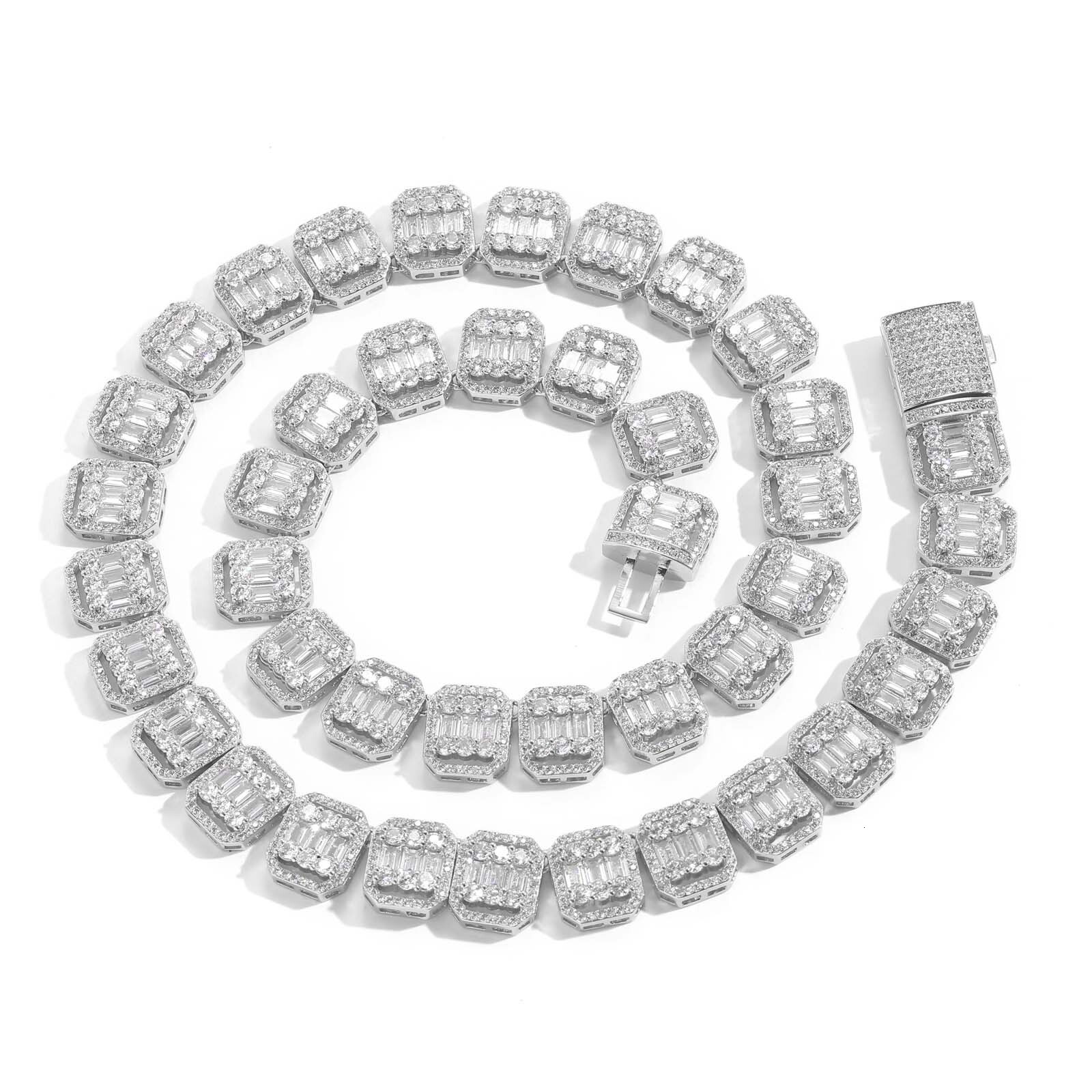 Luxury Jewelry New Hip Hop Necklace 13mm Wide Icy Sugar Chain Square Round Diamonds Iced Out Hollow Nine Grid Chain Pass the diamond tester