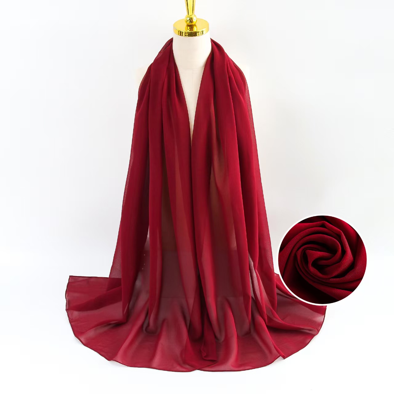 T1093 Pearl Chiffon Scarf Women's Solid Color Bubble Scarf All-match Head Scarf Malaysian Silk Scarf