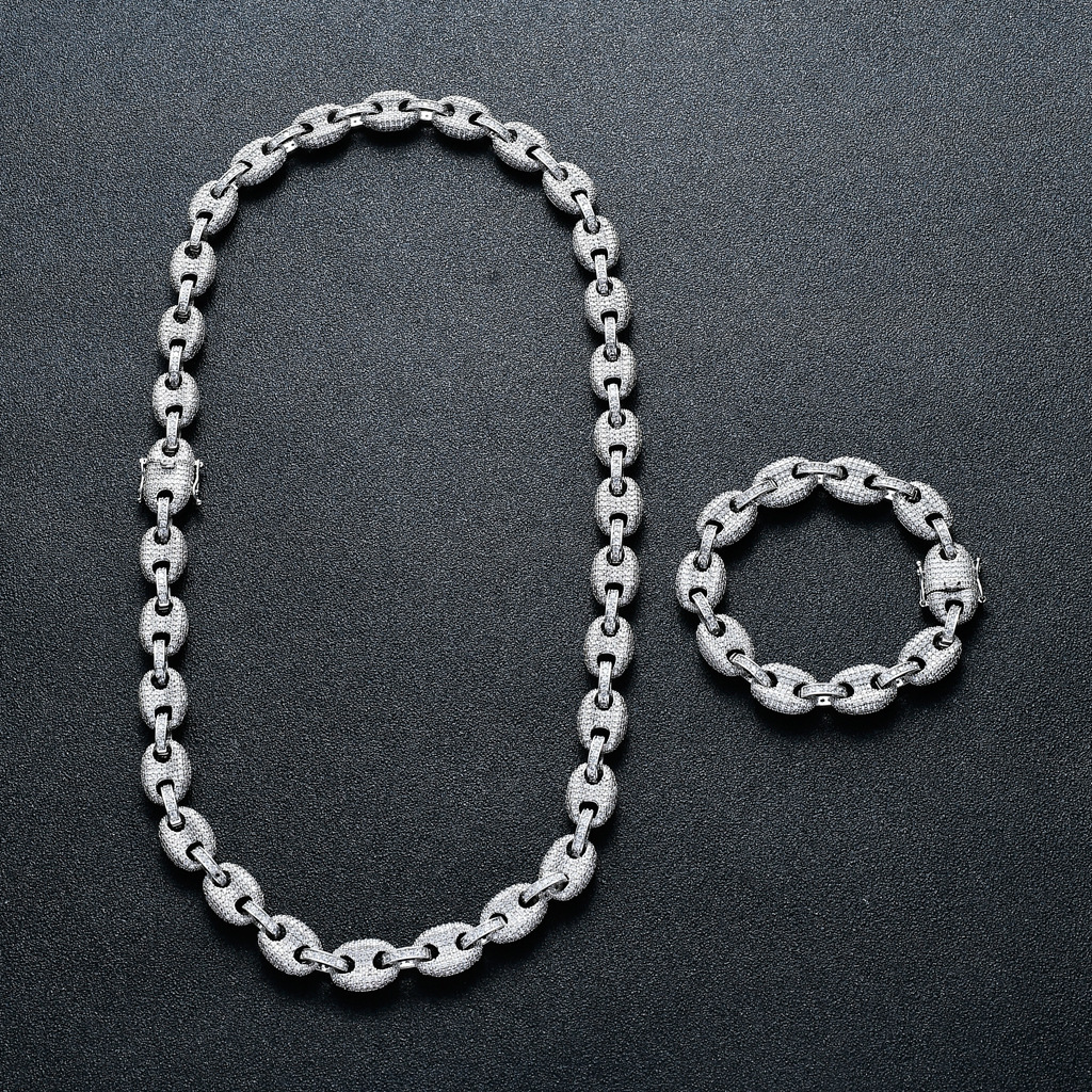 Luxury Jewelry Hip Hop Men's Pig Nose Chain Coffee Bean Necklace Button Chain 12mm High-Quality Hip Hop Accessory Bling Bling Necklace Pass the d