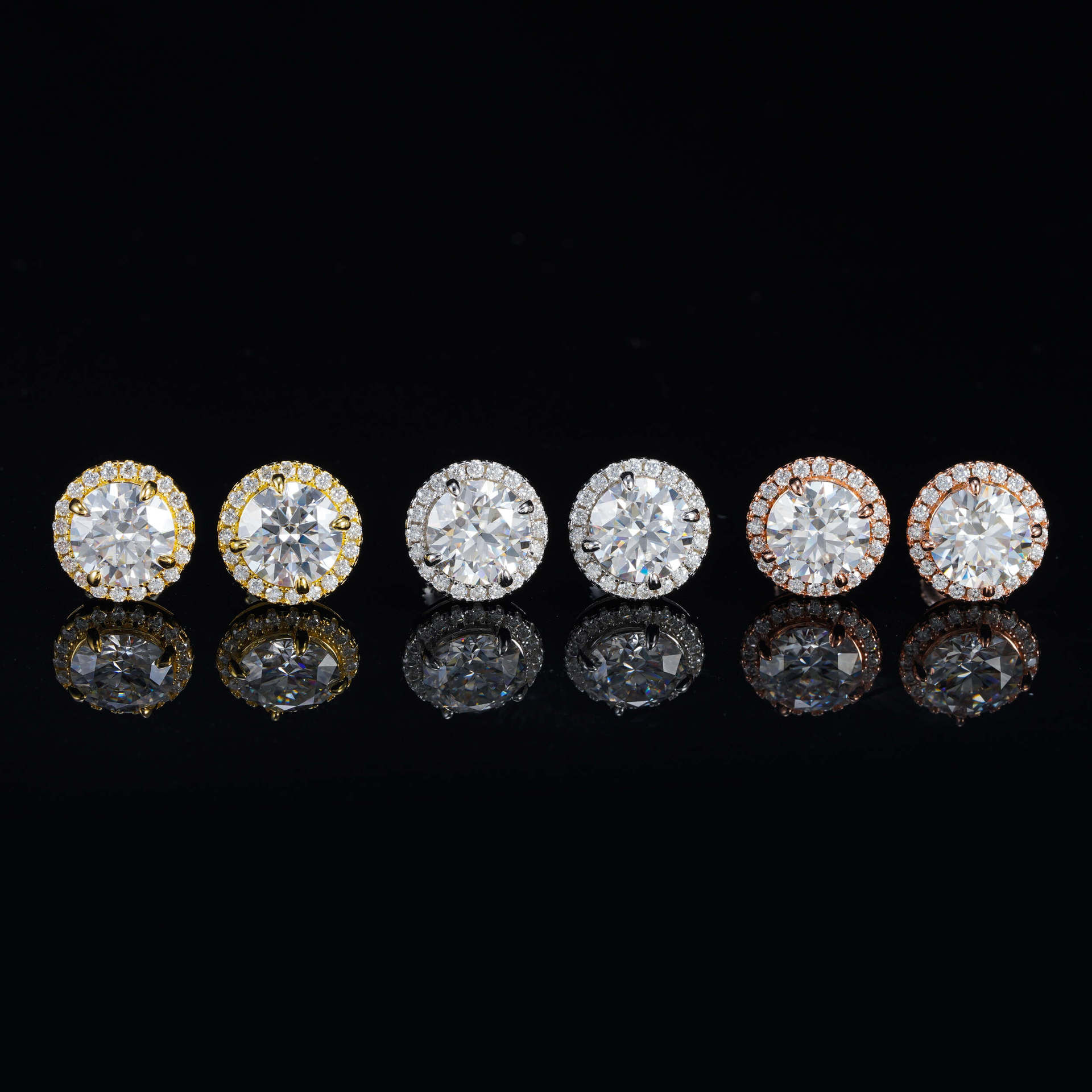 Jewelry Dropshipping Supplier Fashion Gold Plated 925 Sterling Silver Stunning VVS 8MM Moissanite Diamond Halo Earrings Stud for Men