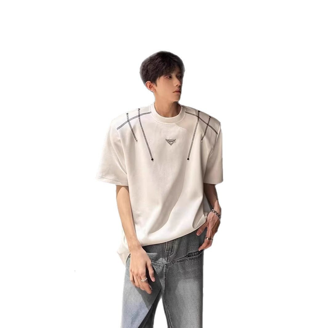 Men's Summer Designer T-shirt American Street Style Cleanfit Small Neckline Padded Shoulder Short Sleeve T-shirt High-end Trendy Brand Half Sleev