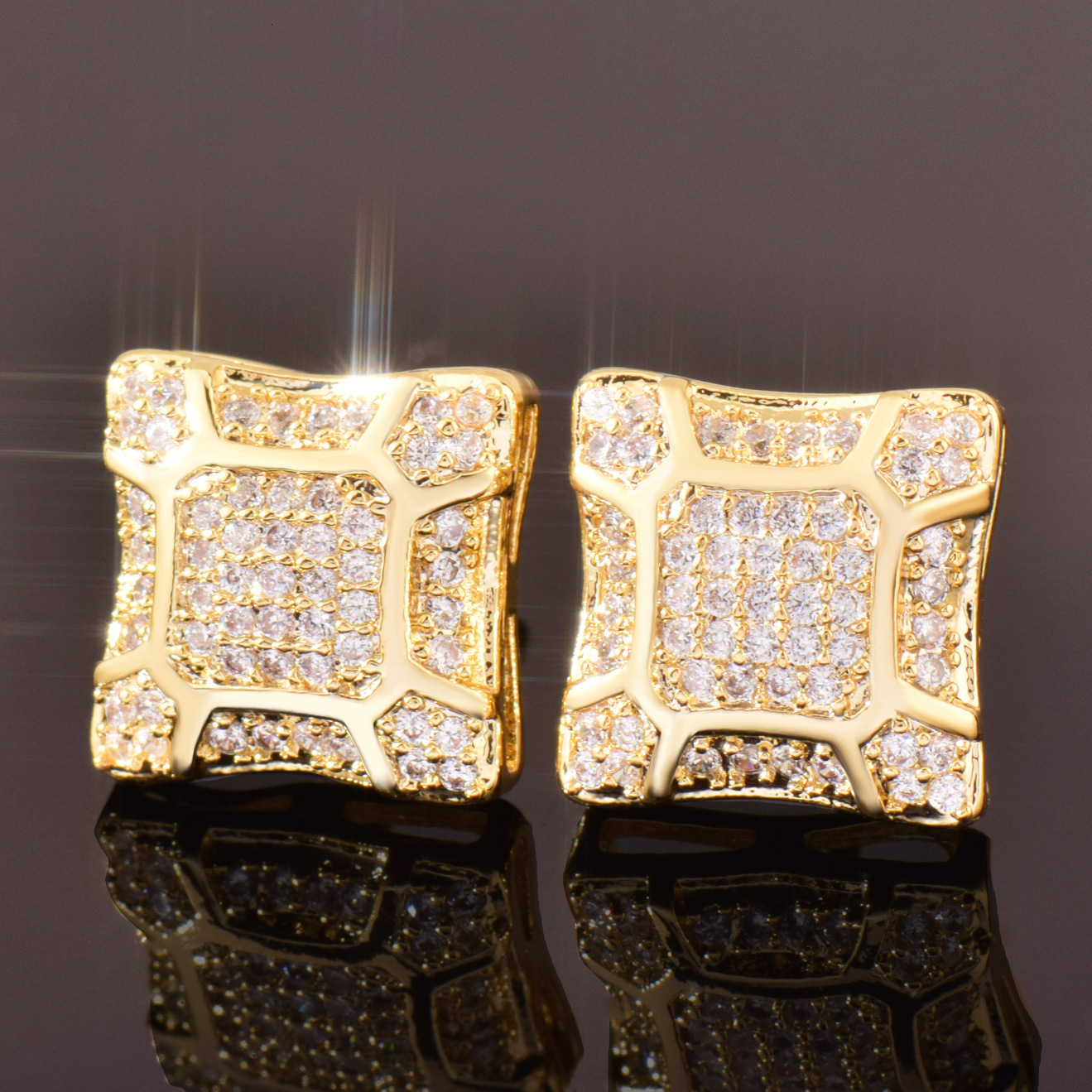 Luxury Jewelry Hip Hop New Arrival Square Moissanite 18K Gold Plated Earrings Minimalist free Ship Pass the diamond tester
