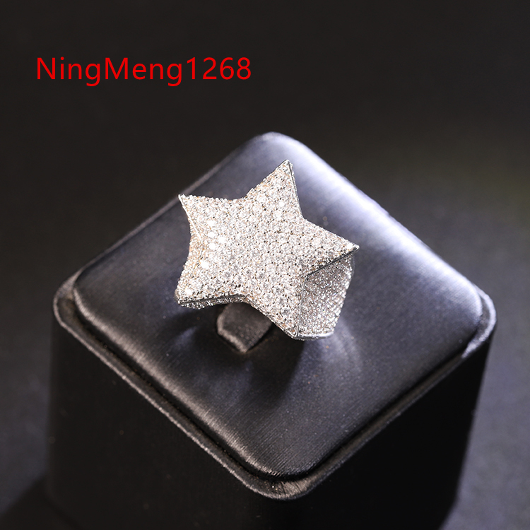 Yu Ying Gems Hip Hop Jewelry Star Ring Sterling Silver S925 Iced Out Moissanite Diamond Cuban Men Ring