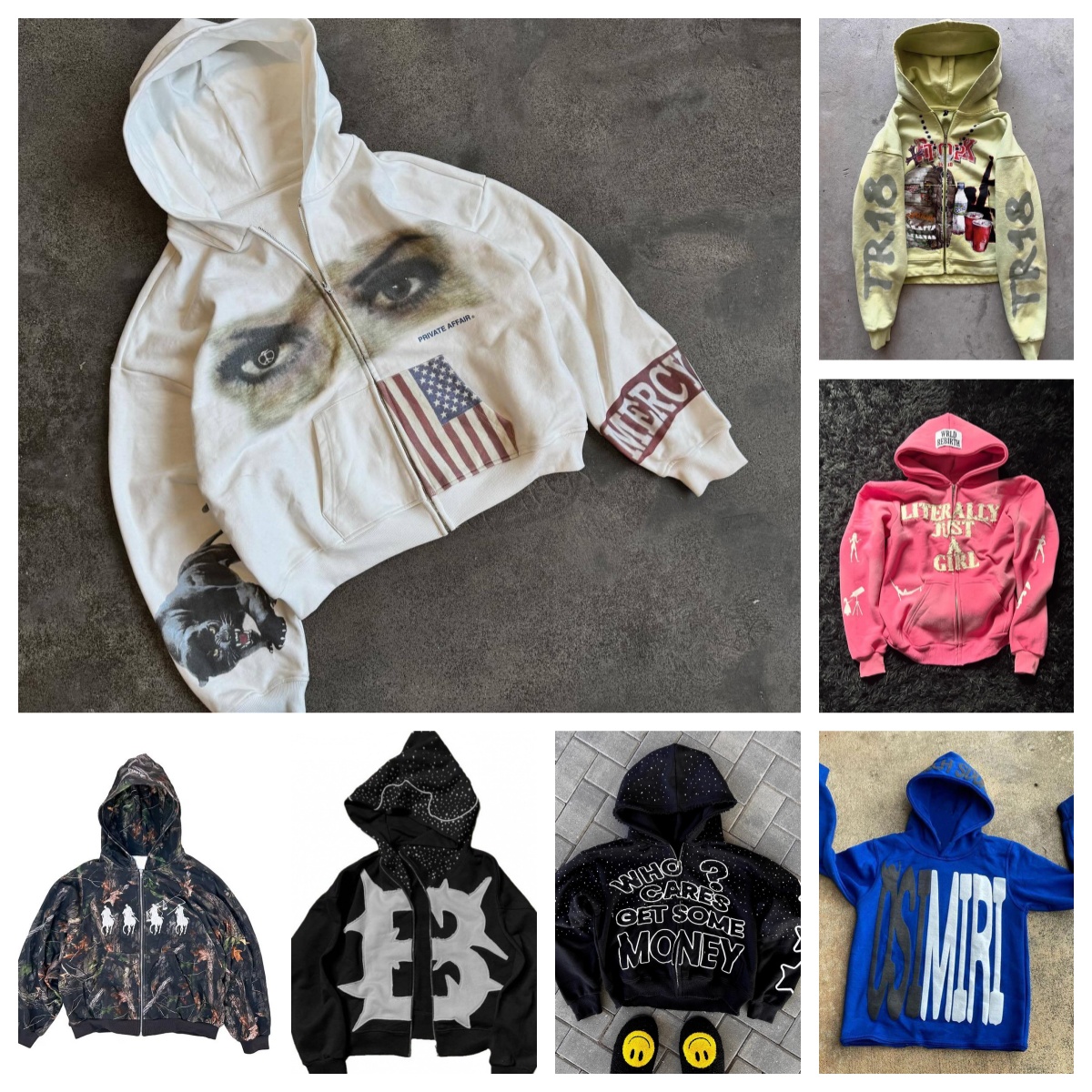 Y2k Harajuku Retro High Street Clothing Long Sleeved Zipper Men Hoodie Oversized Loose Sweatshirt Hoodies Tosp