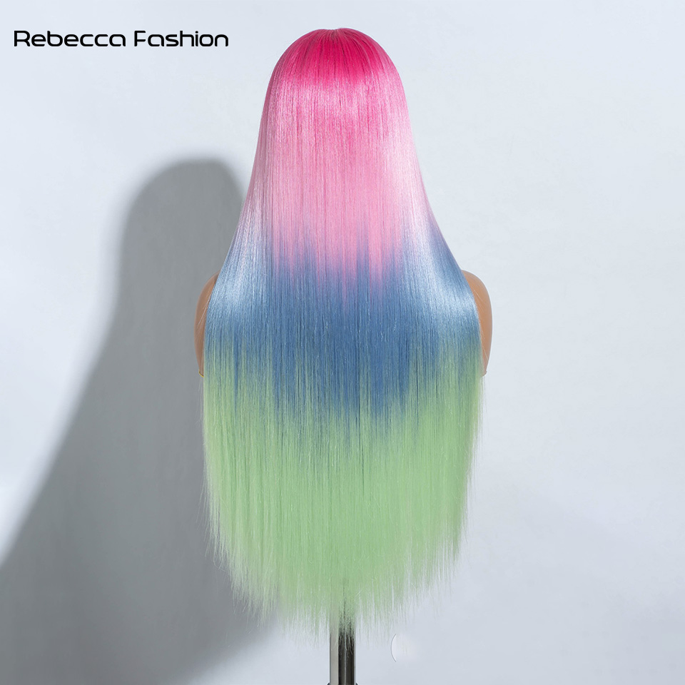 Rebecca Fashion Synthetic Highlights Colors High Temperature Fiber Straight Wig Middle Part Lace Wigs For Black Women Heat Resistant Cosplay