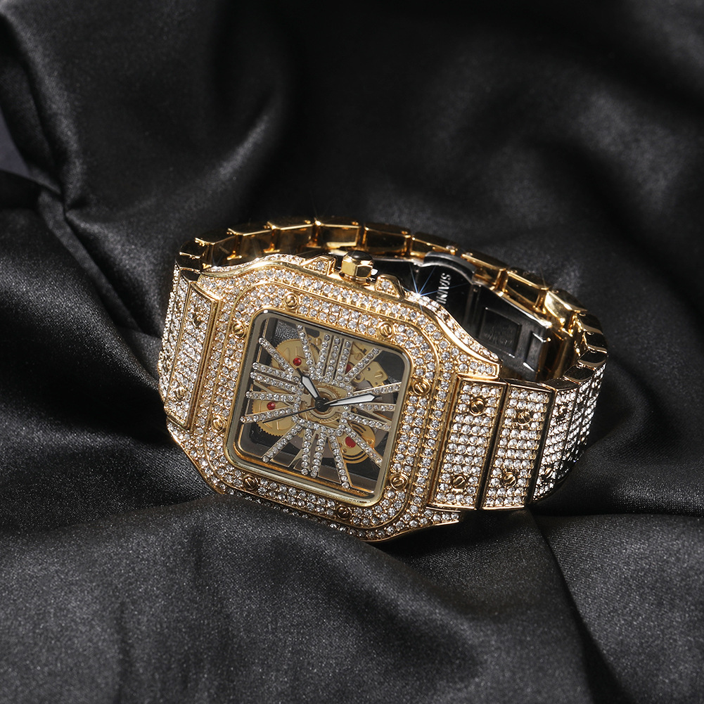 Luxury Jewelry VVS Moissanite Premium Men Hip Hop All Over Diamonds Hollow Skeleton Mechanical Watch Fashion New Designer Pass the diamond tester