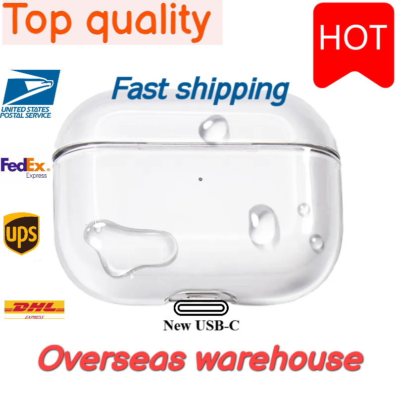 USA Stock for Airpodspros 2 3 4 Headphones AirPods Pro Accessories Silicone Protective Air Pods2 Pro USB-C Cover Airpodspro2 Silicone Case TPU