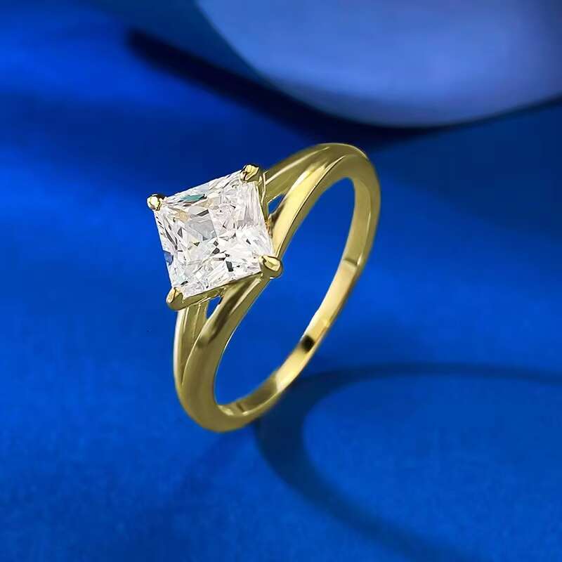 High Quality 18K Gold Plated 925 Sterling Silver 1ct D Color Princess Cut Moissanite Diamond Wedding Rings for Women