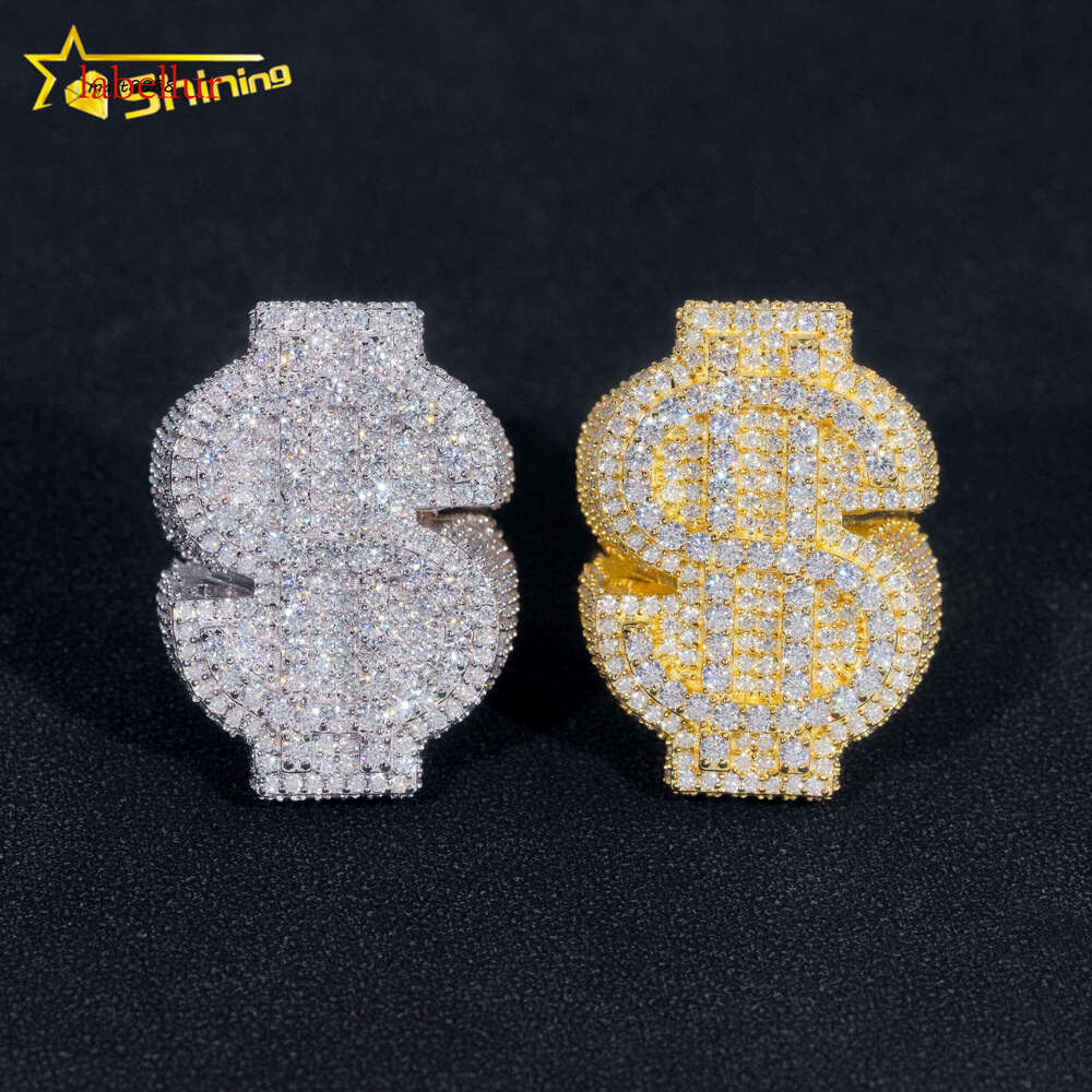 Hot Sale Money Sign Moissanite Dia Sier Iced Out Design Hip Hop Ring Ready to Ship