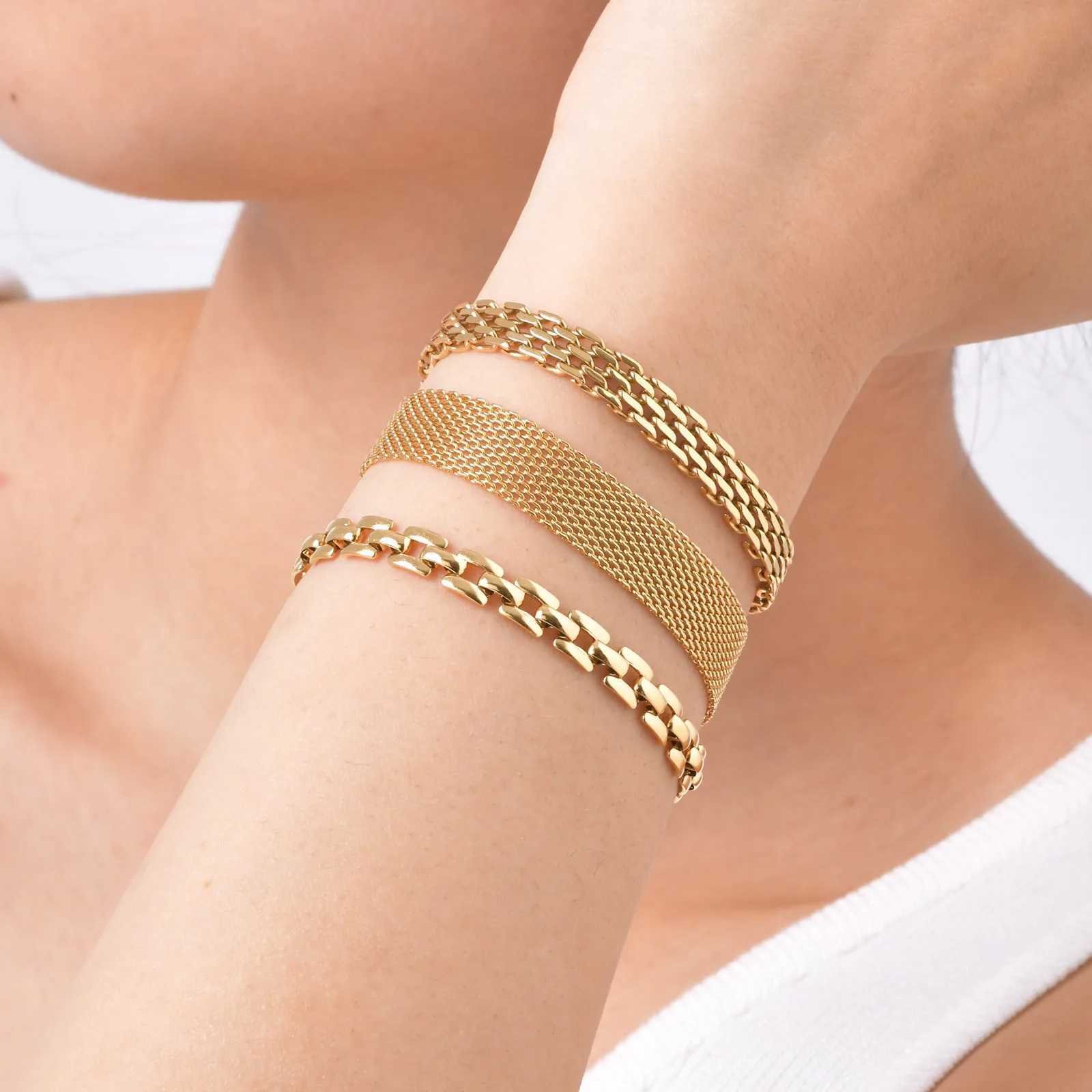 Waterproof Mesh Chain Bracelet Adjustable 18k Gold Plated Link Bracelet Non Tarnish Wholesale Jewelry W250630
