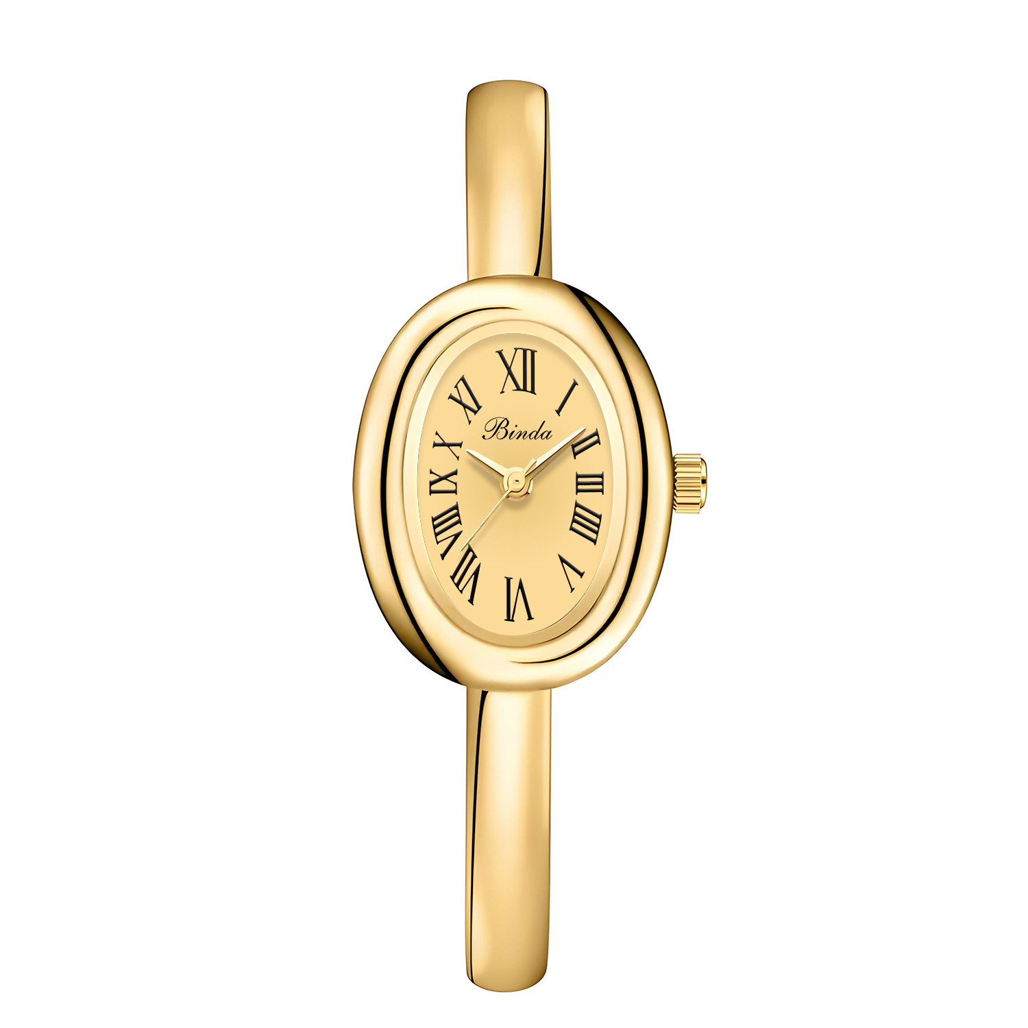 Minimalist Ladies Bangle Watch Oval Dial Roman Numerals Quartz Bracelet Timepiece