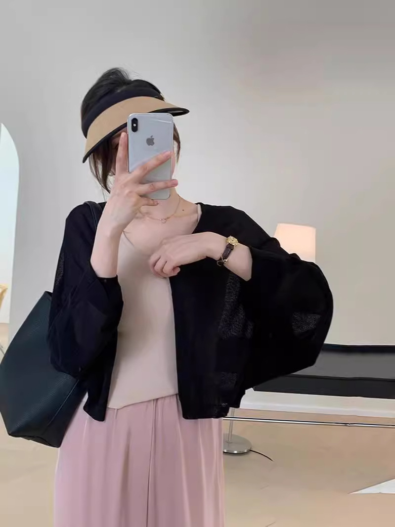 K1174 French lantern sleeve ice silk sunscreen knitted cardigan thin women's summer sling outer wear small shawl loose air-conditioning shirt