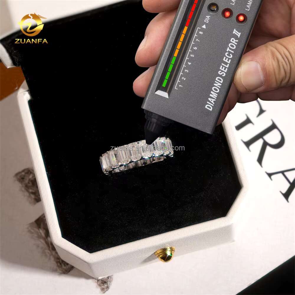 Drop Shipping 925 Solid Silver GRA Certificates Rhodium Plated Bridal Ring Jewelry FL Emerald Moissanite Eternity Band Ring