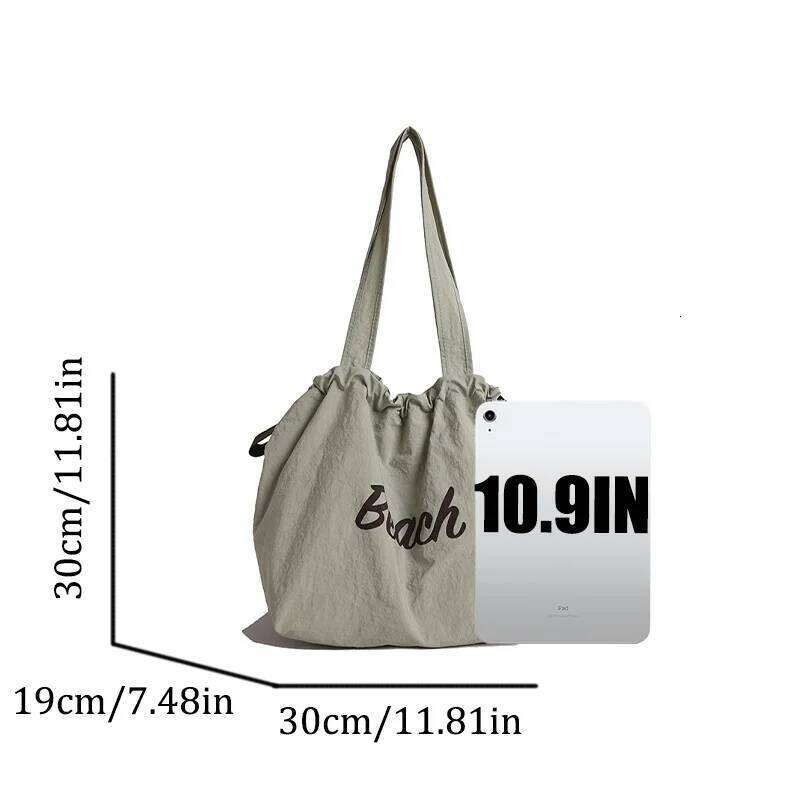 Women's Solid Color Minimalist Nylon Tote Bag - Letter Print,Lightweight & Spacious,Long Strap for Daily Use and Shopping