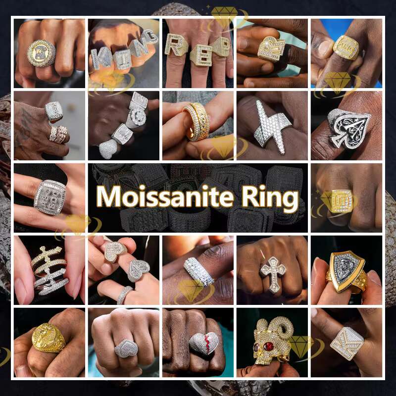 Wholesale Big Iced Out Baguette Diamonds Ring Dollar Design Money Sign 925 Solid Silver Fully Moissanite Mens Hip Hop Rings
