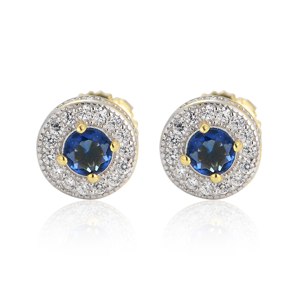 Luxury Jewelry S925 Sterling Silver Solid Round VVS Moissanite Iced Out Blue Red Bling Bling Unisex Hip Hop Earrings Pass the diamond tester