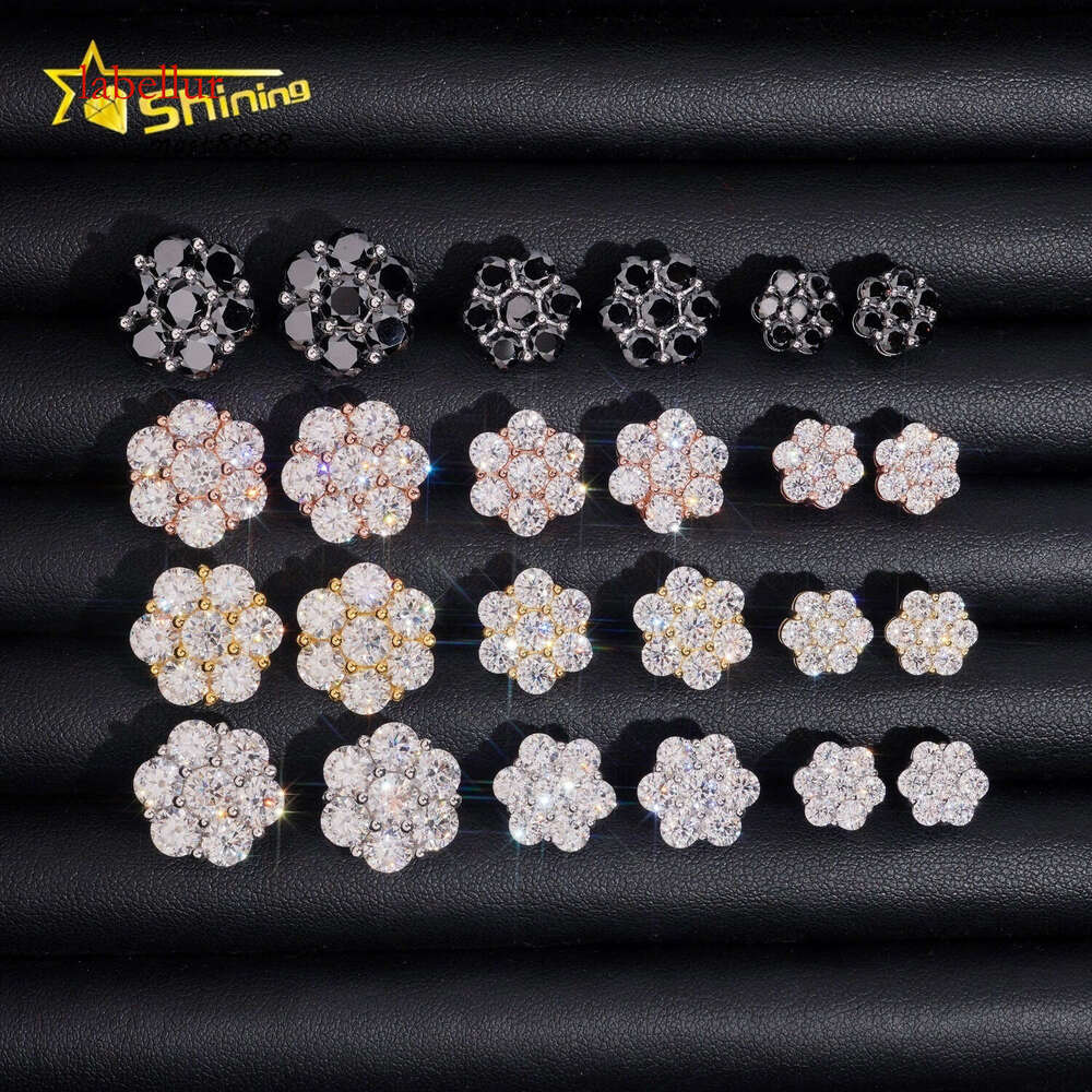 Hot Sale Hip Hop Jewelry Multi Sizes Sterling Sier Flower Cluster Moissanite Dia Earrings