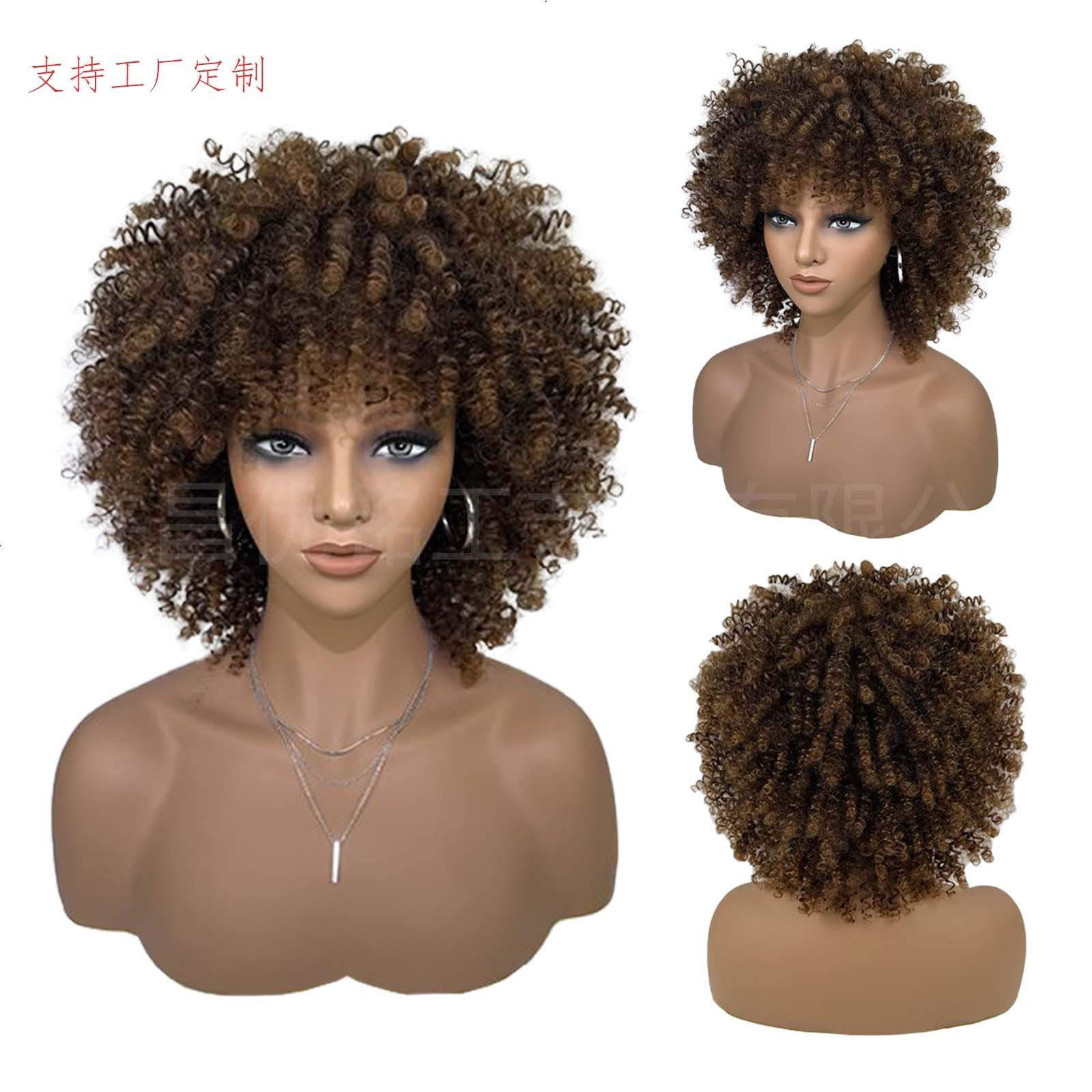 Factory wholesale of new cross-border European and American style natural explosion hairstyle short and fluffy small curl high-temperature hairpiece h