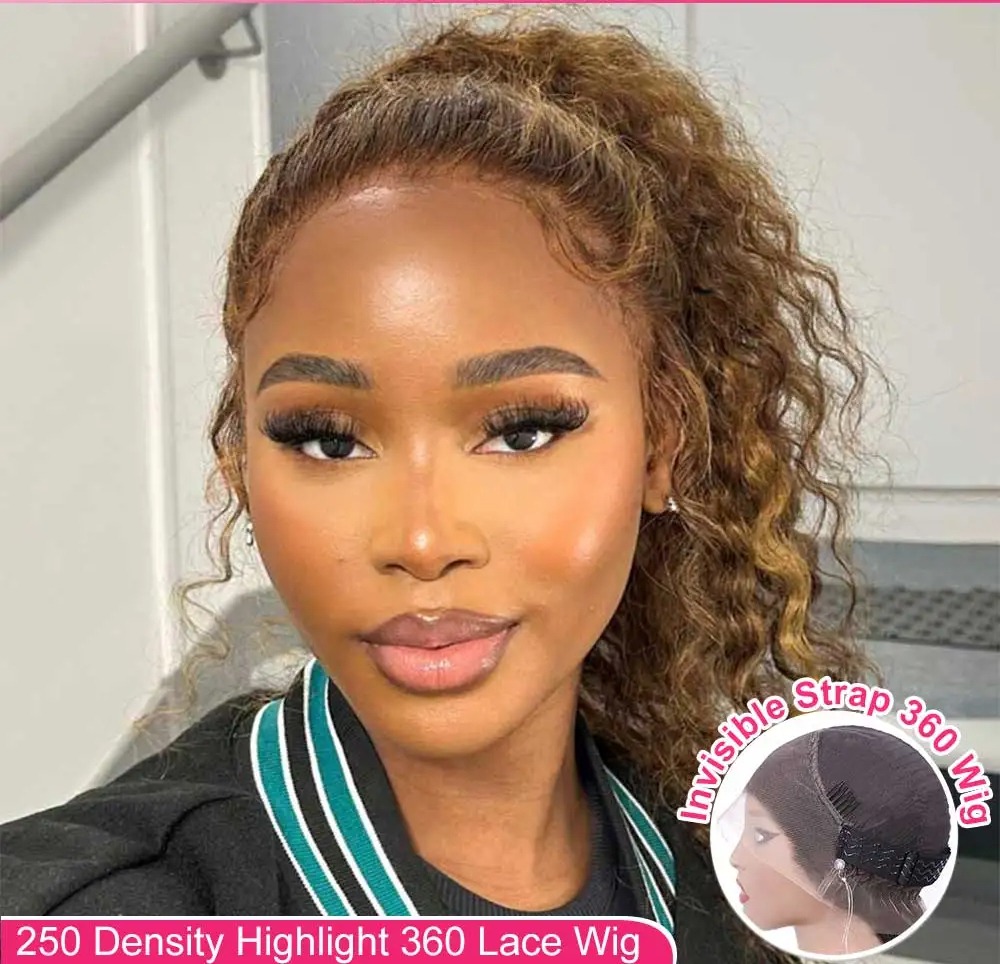 Deep Wave Frontal Wig Highlight Brown 13x4 Hd Lace 30 Inch Blonde Curly Lace Front Human Hair Water Wave Brazilian Wigs Synthetic For Women