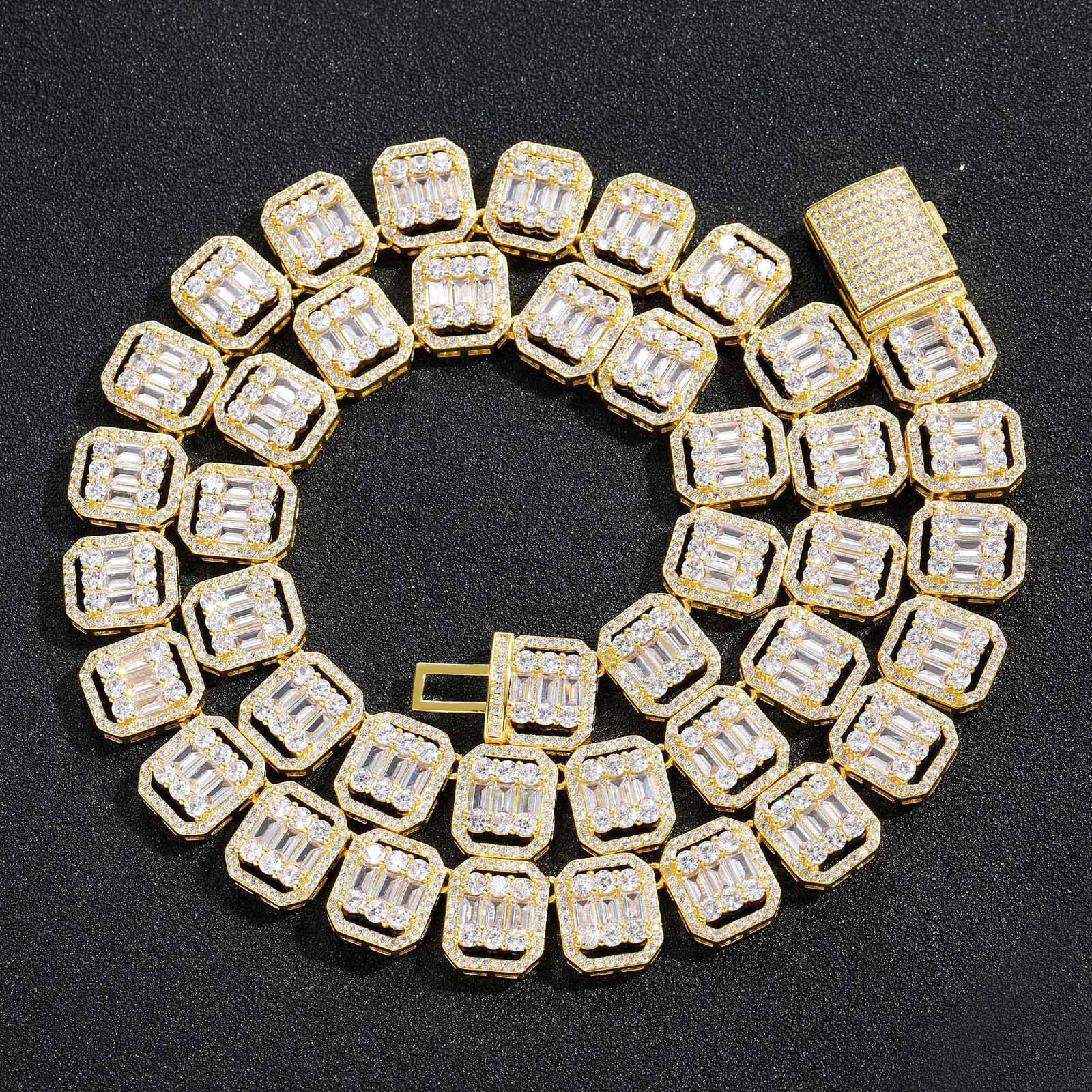 Luxury Jewelry New Hip Hop Necklace 13mm Wide Icy Sugar Chain Square Round Diamonds Iced Out Hollow Nine Grid Chain Pass the diamond tester