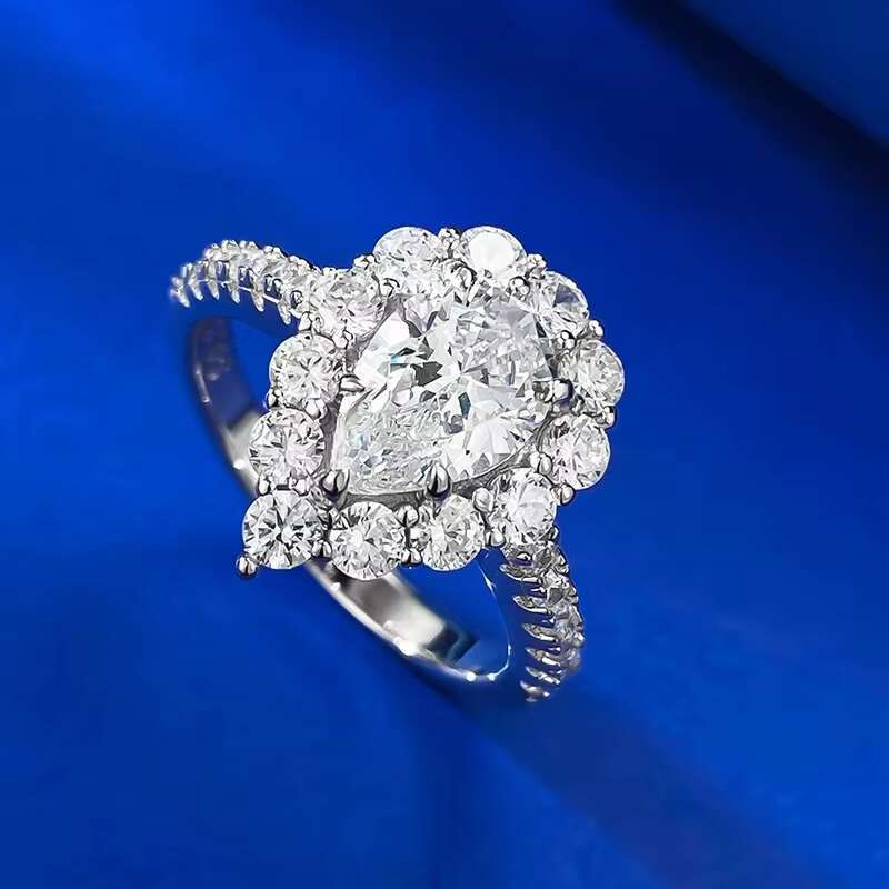 High Quality 925 Sterling Silver Womens Wedding Rings 6*9mm D Color Pear Cut Moissanite Diamond Halo Design Luxury Rings