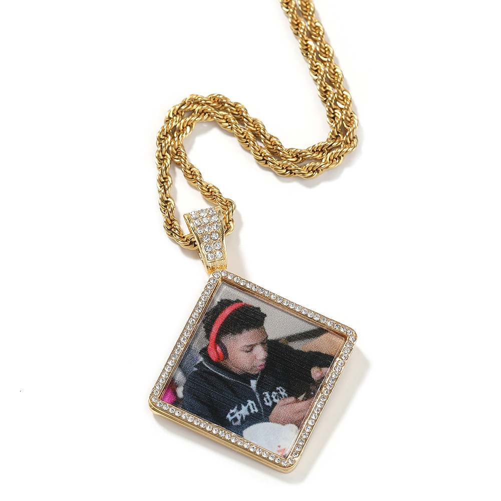 Luxury Jewelry New Geometric Memory Frame Pendant Minimalist Hip Hop VVS Moissanite Diamond Studded Personalized Photo Necklace Premium Quality