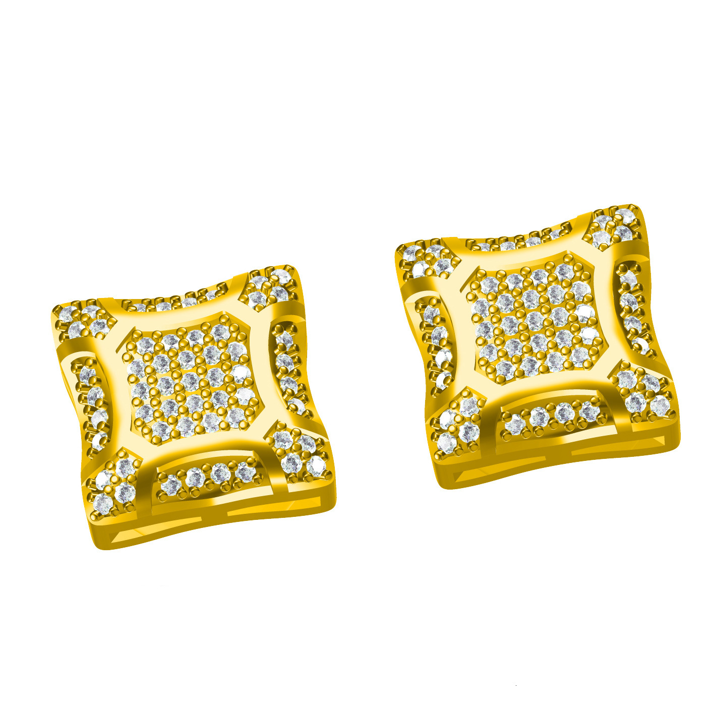Luxury Jewelry Hip Hop New Arrival Square Moissanite 18K Gold Plated Earrings Minimalist free Ship Pass the diamond tester
