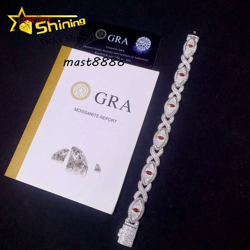 New Design S Sier Iced Out Moissanite Evil Eyes Link Custom Men Full Dia Hip Hop Cuban Bracelet