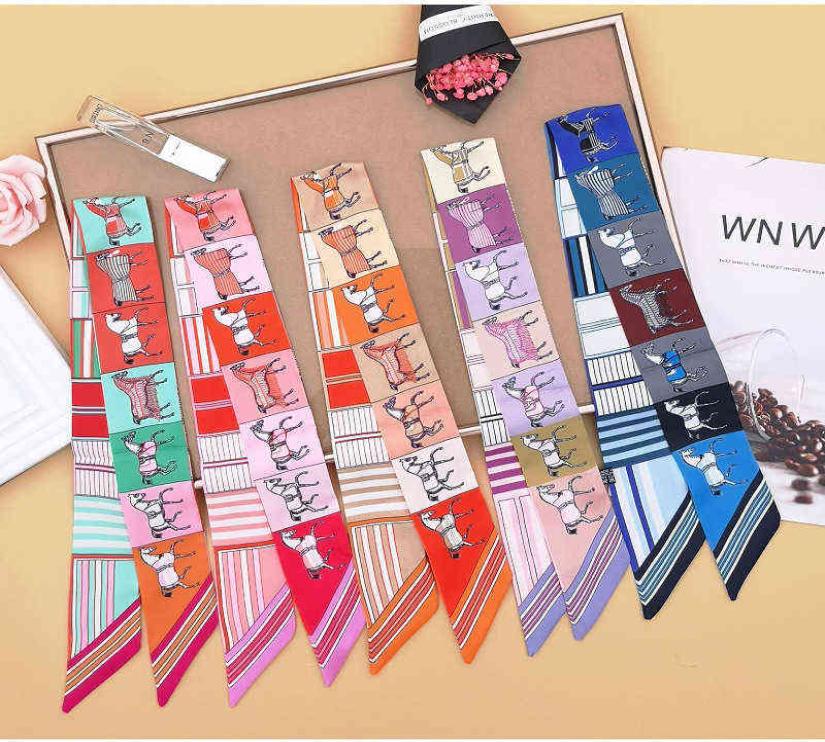 Twilly Silk Scarf Top Korea Women Headscarf Summer Cooling Scarf Printing Tie Bag Handle Scarf Girls Silk Hair Band Shawl Y11084732520