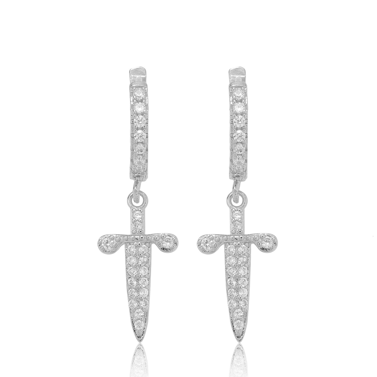 Luxury Jewelry Hip Hop Sword Cross Dagger Dangle Earrings Iced Out Bling Bling Unique Unisex Hip Hop Trendy Earrings Pass the diamond tester