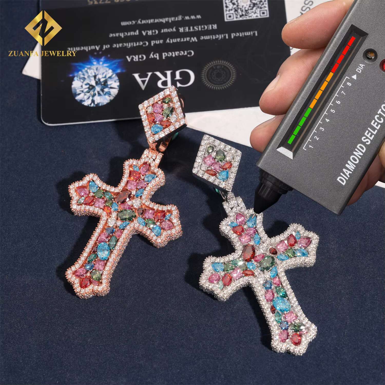 Hip Hop Custom New Jewelry Charm Pendant Iced Out 925 Silver Colorful VVS Moissanite Diamond Solid Back Cross Pendant Men Women