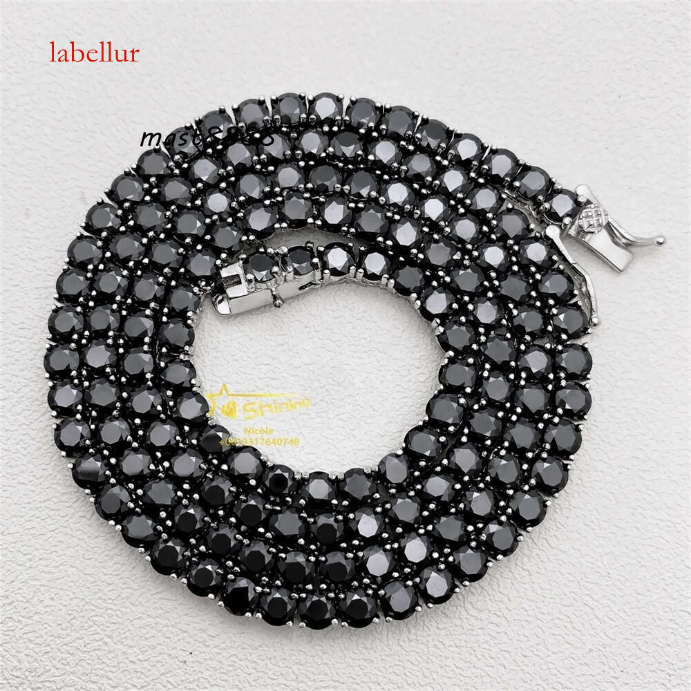 Pass Dia Tester Gra Certificate Sterling Sier Hip Hop Necklace 3mm 4mm Black Moissanite Tennis Chain