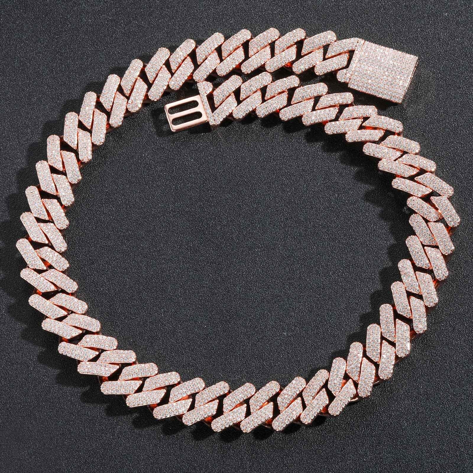 Luxury Jewelry Hip Hop Necklace 20MM Diamond Shape Tri Color Rose Gold Miami Bar Cuban Link Men Iced Out VVS Moissanite Pass the diamond tester