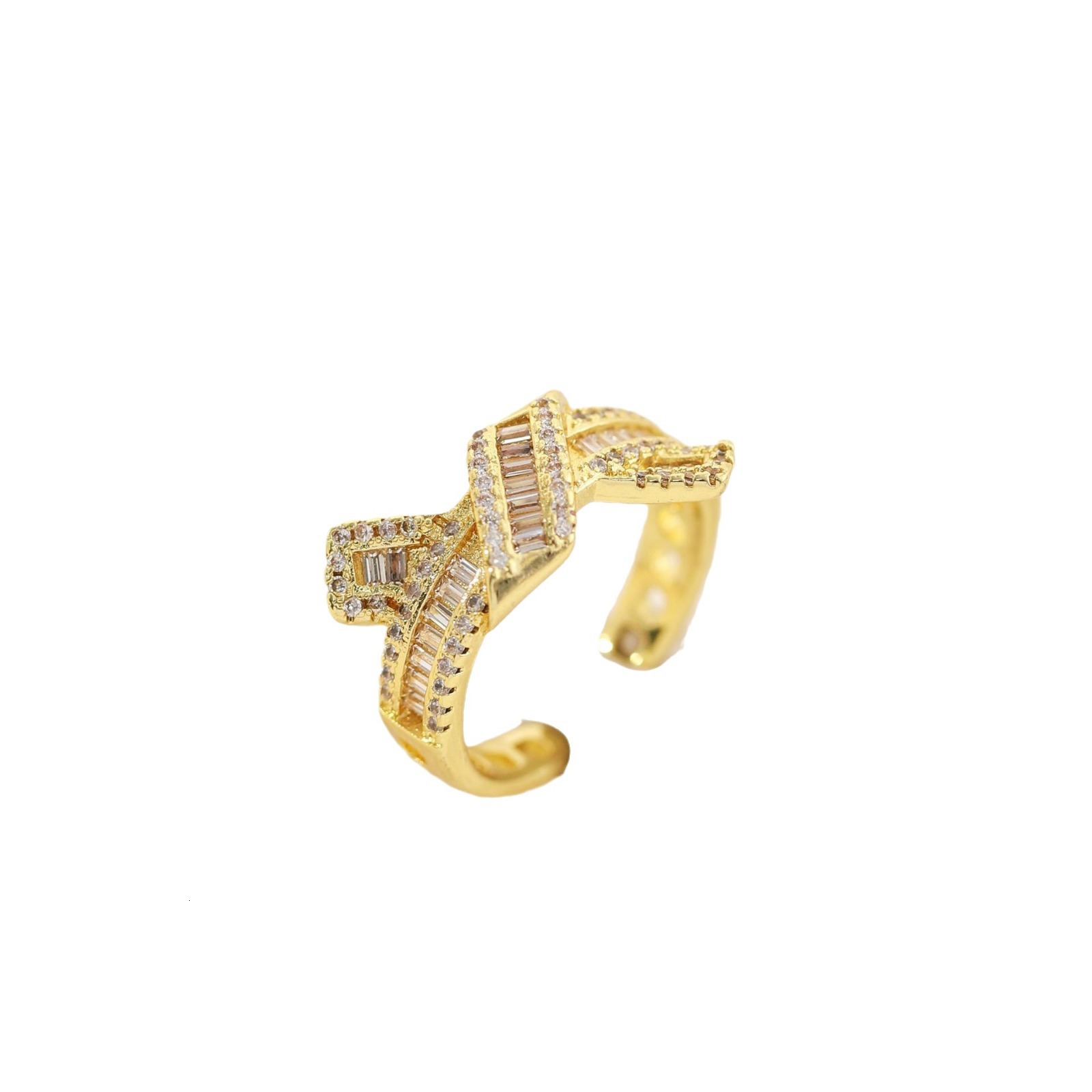 Free shipping designer jewelry Design INS Copper Plated 18K Gold Zircon Geometric Ring for Women Simple Personality Minimalist Style Open Ring