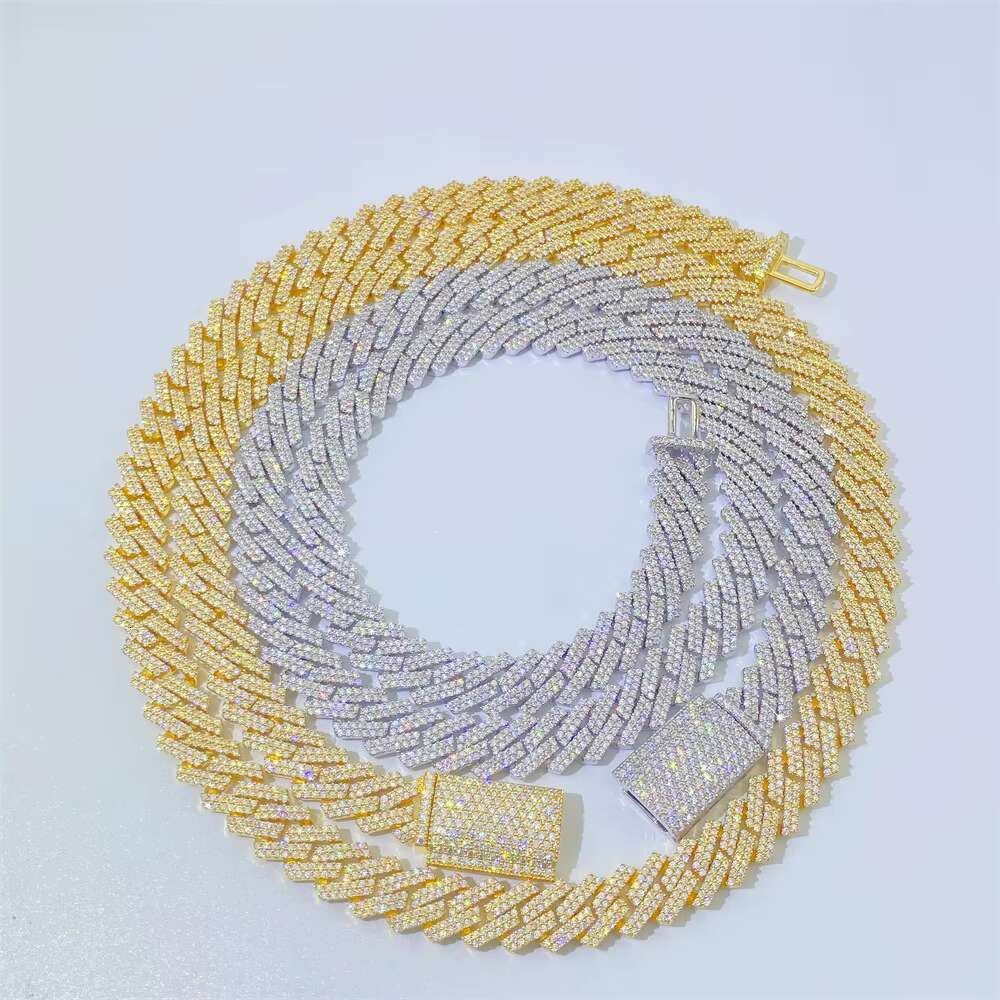 Hip Hop Trend Tested 925 Sterling Silver VVS Moissanite Cuban Chain 10mm Iced out Full Moissanite Necklace Gold Plated for Gift