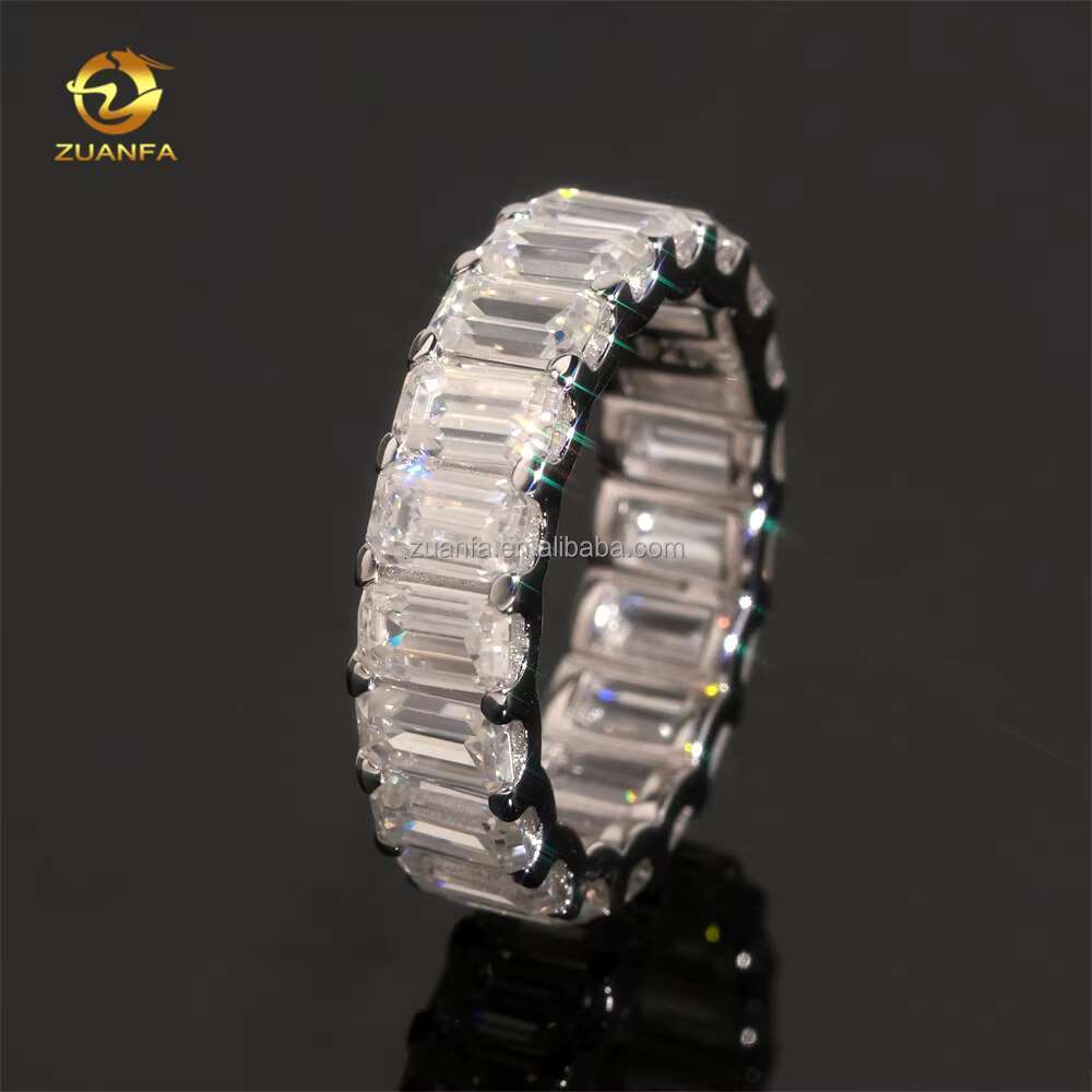Drop Shipping 925 Solid Silver GRA Certificates Rhodium Plated Bridal Ring Jewelry FL Emerald Moissanite Eternity Band Ring