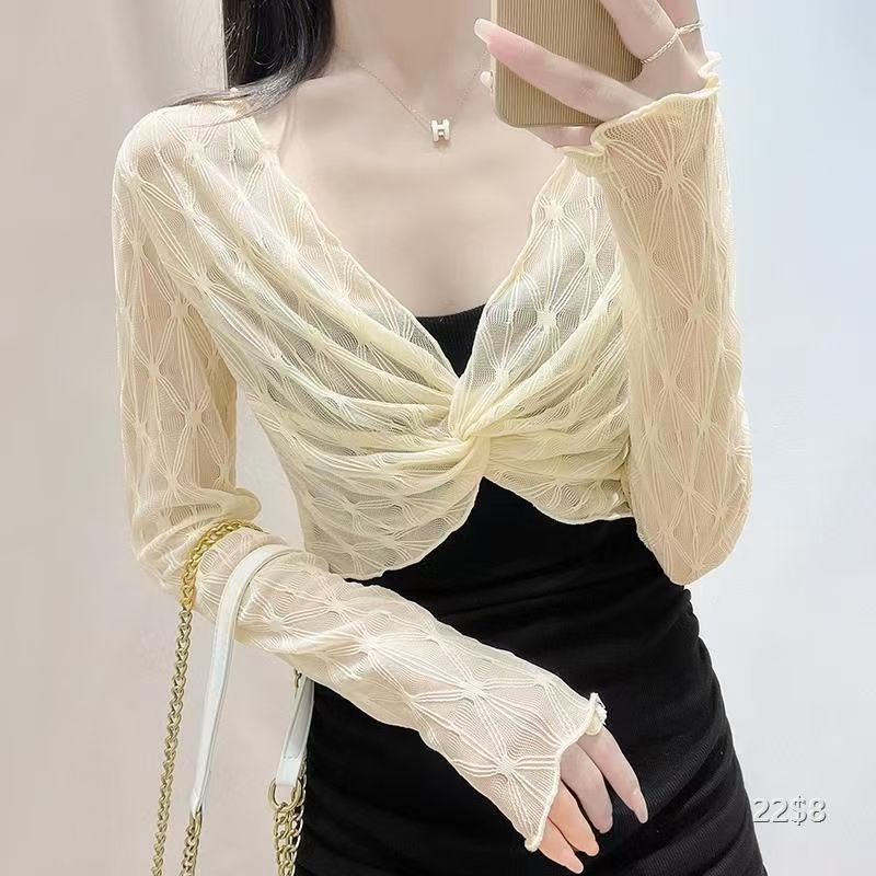 K1181 Fashionable ultra-short sun protection blouse for women in summer with suspender skirt, mesh shawl and fashionable high-end lace top