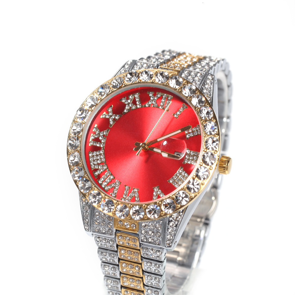 Luxury Jewelry VVS Moissanite Premium New All Over Diamonds Arabic Dial Men Watch Hip Hop Fashion Gold Big Dial Mechanical Pass the diamond tester