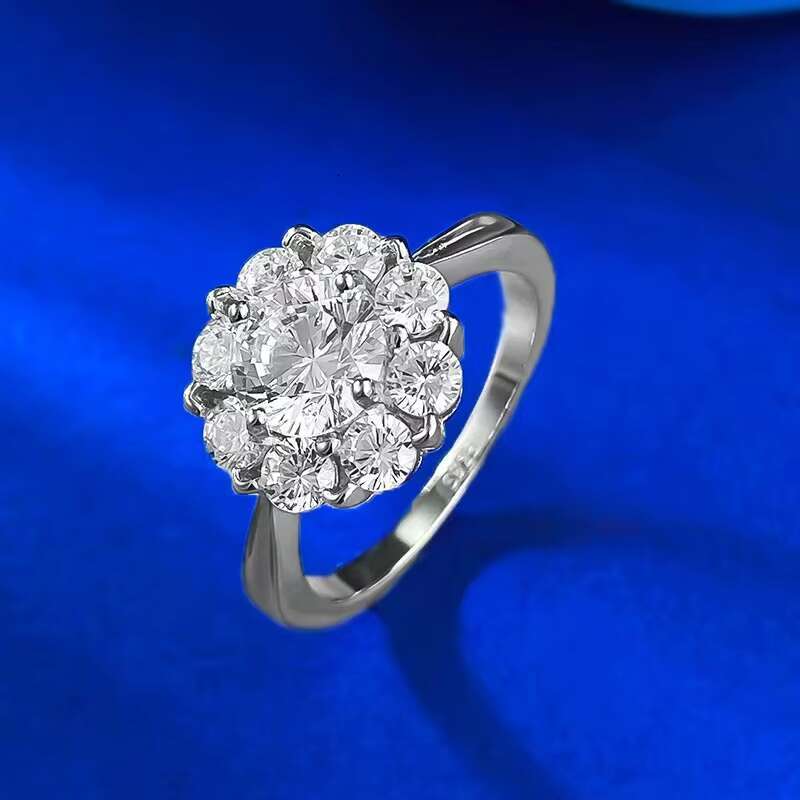 High Quality 925 Sterling Silver D Color 1CT Round Cut Moissanite Diamond 18K White Gold Plated Wedding Ring For Women