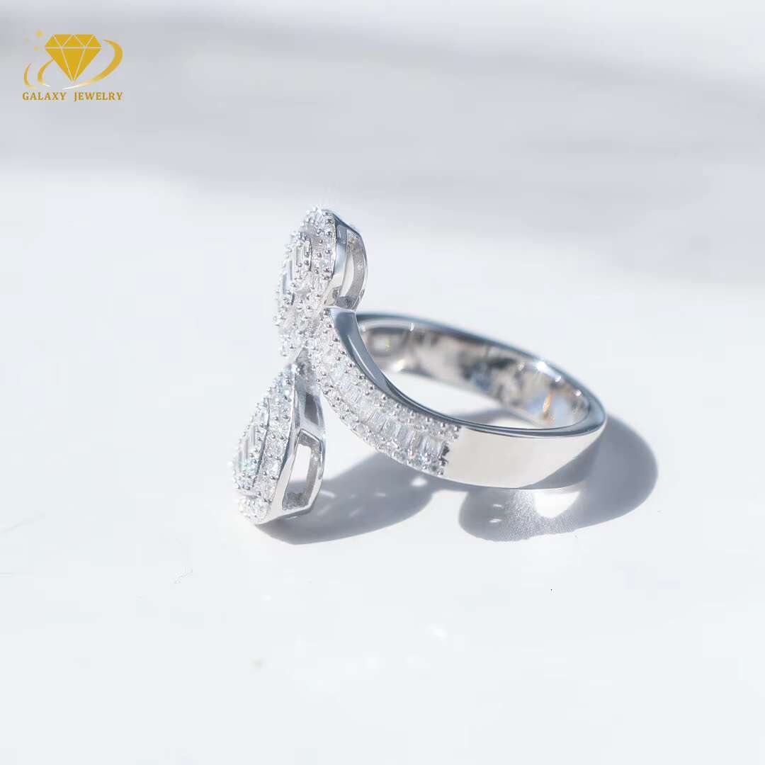 Unisex Hip Hop Baguette Double Heart Ring Moissanite Ring 18k Gold Plated 925 Sterling Silver Rings for Men Fine Jewelry