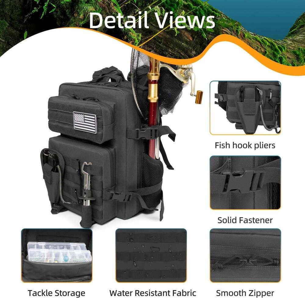 25L Fishing Hunting Tactical Backpack Travel Large CapacityBackpack Durable and Waterproof Men's Outdoor Bag