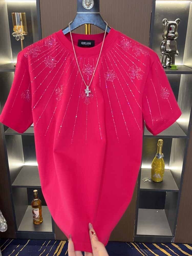 Designer 2025 New Men's Trendy Loose Short Sleeve T-Shirt Light Luxury Fashion Rhinestone Half Sleeve Loose Round Neck Short Sleeve Men's T-