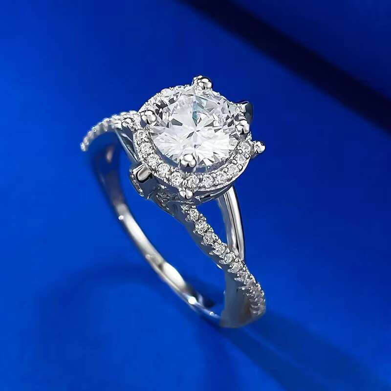 High Quality 925 Sterling Silver D Color 1CT round Cut Moissanite Diamond 18K White Gold Plated Luxury Wedding Ring