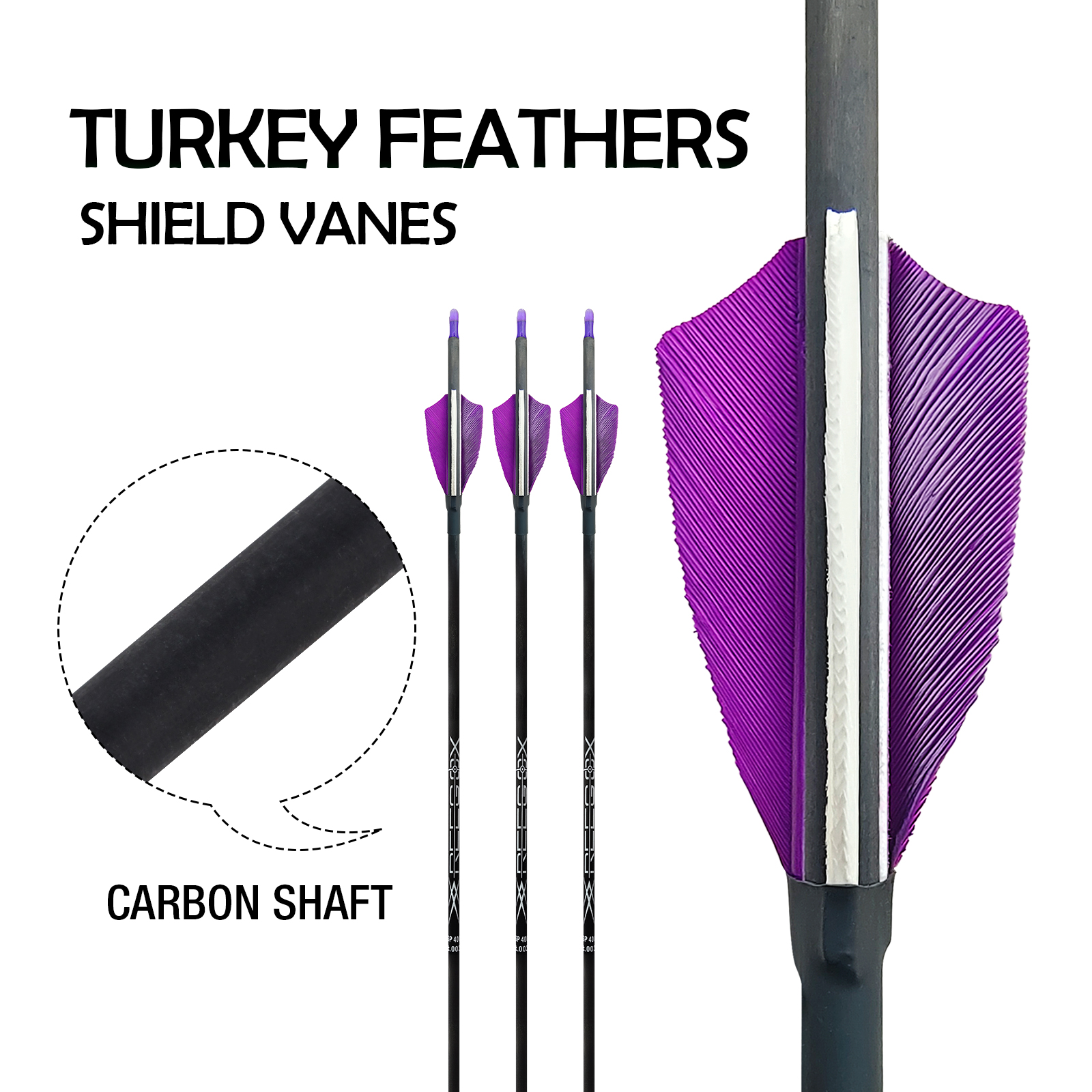 4.2mm Hunting Arrows without Arrowheads 31inch Carbon Archery Arrows Turkey Feathers Training Arrows for Recurve Bow & Compound Bow Spine 350-1500 Arr