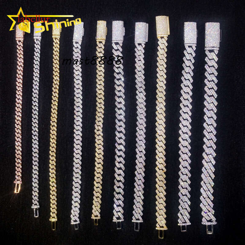 Worldwide Shipping Hip Hop Jewelry 6MM 8MM 10MM 12MM Sterling Sier VVS Moissanite Cuban Link Chain Bracelets