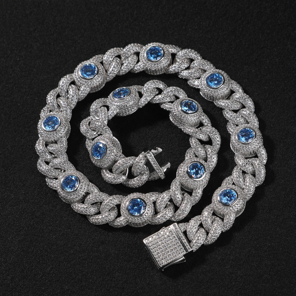 Luxury Jewelry Hip Hop New Arrival 15mm Colorful VVS Moissanite Cuban Necklace Unisex Personalized Stylish Dopamine Colors Necklace Pass the diamond t