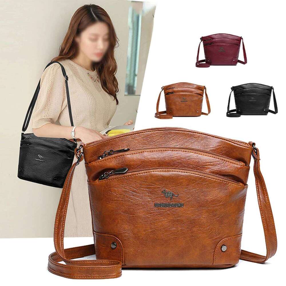 Business Casual Kangaroo Shoulder Women PU Multi-Compartment Zipper Adjustable Strap Crossbody Bag for Daily Use
