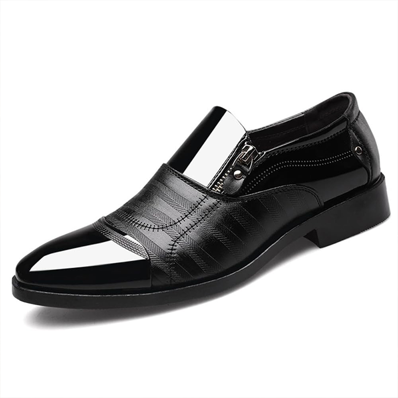 Men's Dress Shoes Oxford Shoes Zipper Formal Business Slip On Loafers Pointed Lightweight Casual Tuxedo Shoe For Men Father's Day Gift Black