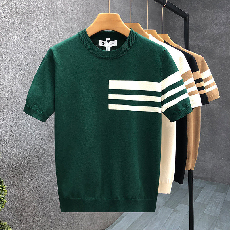 Designer Summer Pullover Thin Short Sleeve T-Shirt Men's High-End Crew Neck Thin Knit Shirt 2025 New Simple Half Sleeve