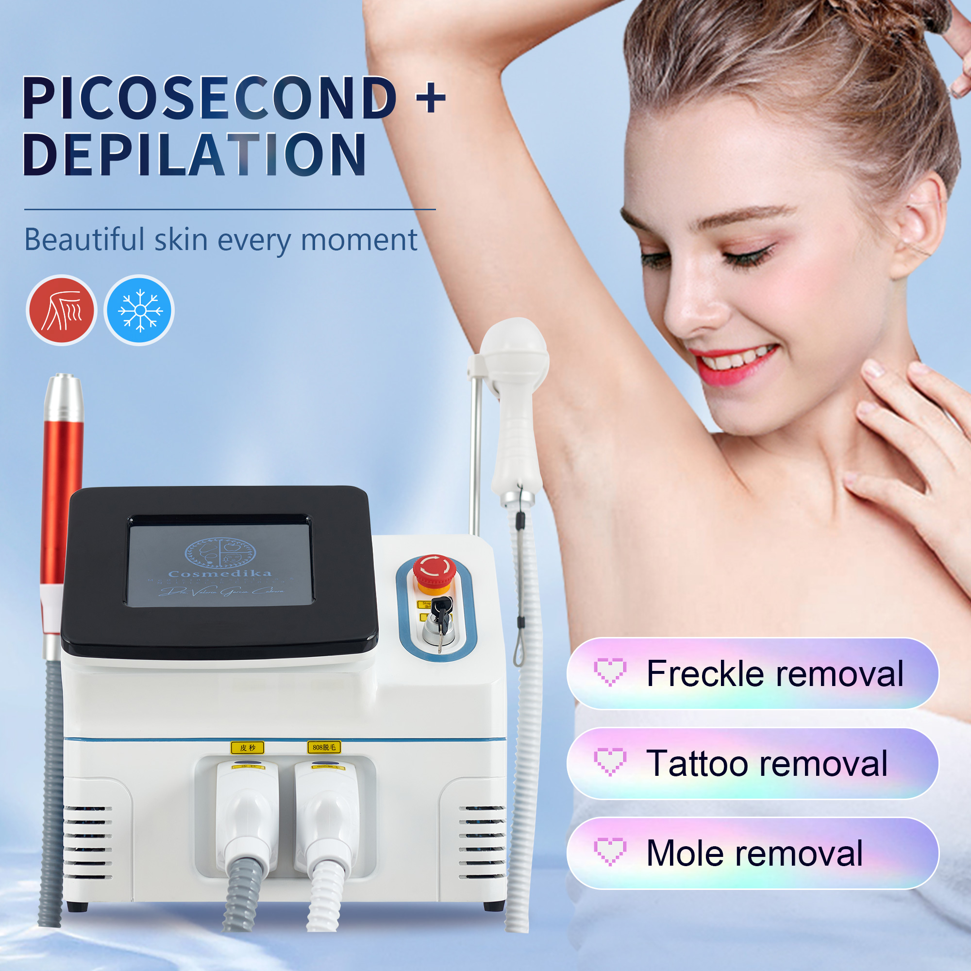 2025 New 2 in 1 Diode Laser Hair Remova Ice Painless Picosecond Laser Tattoo Removal Multi-function cooling system beauty